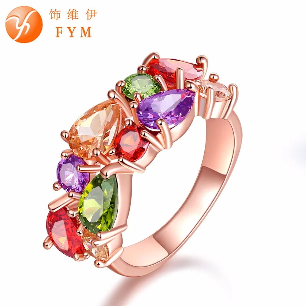 

Mona Lisa Multicolor Cubic Zircon Ring for Women Fashion Finger Jewelry Rose Gold color Bride Engagement Rings Wholesale RI0003