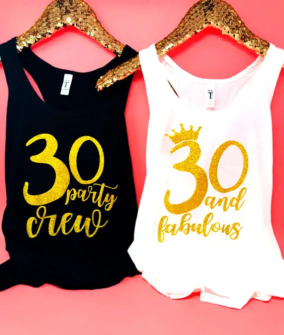 

Personalized NUMBER 30 and Fabulous BIRTHDAY party girls t shirts Bachelorette tanks tops gifts bridal vests party favors