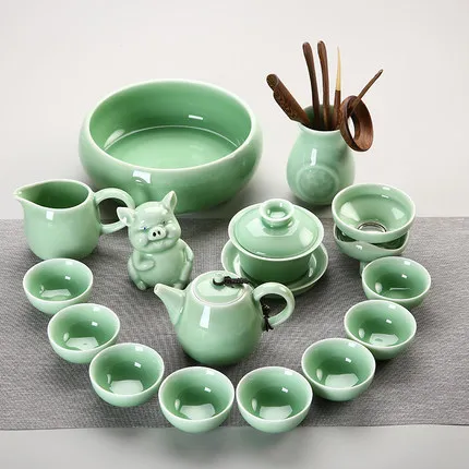 Longquan Celadon чайный набор кунг-фу домашний японский стиль простой пуэр чайный набор Современный чайник чайная чашка с крышкой чаша аксессуары для чая - Цвет: 06 Teaware Sets