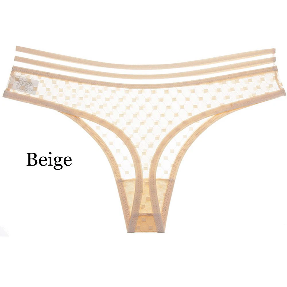 beige 1 шт., прозрачное Сетчатое нижнее белье, женские одноцветные сексуальные трусики с низкой посадкой, женские стринги и стринги, женские дышащие Бесшовные трусики - Цвет: beige