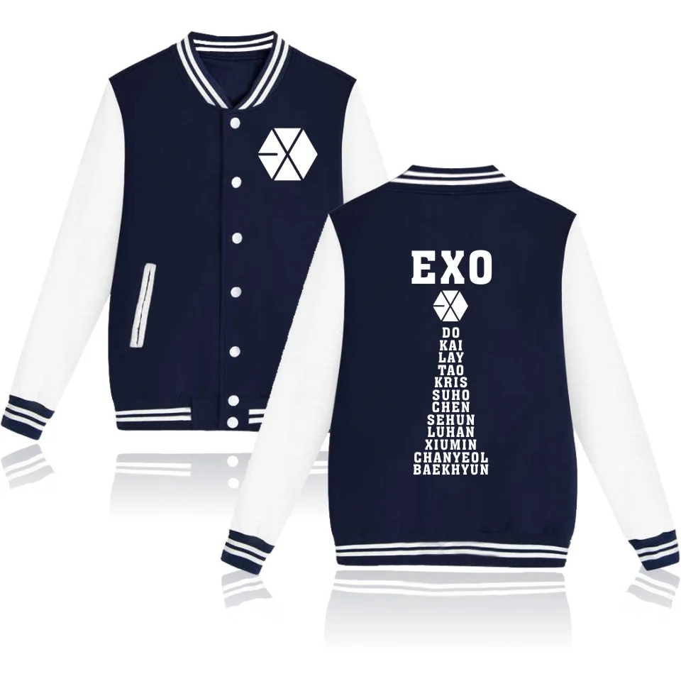 WEJNXIN EXO Kpop толстовки для женщин и мужчин Harajuku бейсбольная форма Повседневная флисовая Розовая Толстовка имя члена Printin Толстовка