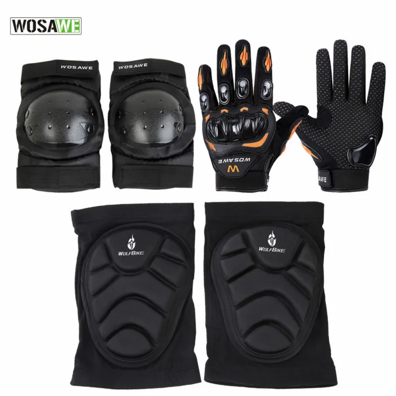 

WOSAWE 6Pcs/Set Elbow & Knee Pads MTB Bike Cycling Protection Set Dancing Knee Brace Support Downhill Tape Motorcycle Gloves