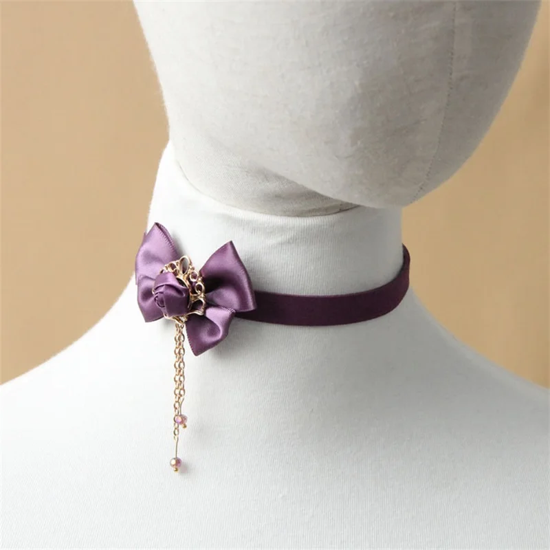YiYaoFa Choker Necklace Fashion Jewelry Purple Ribbon Woman Collar Jewelry Women Neck Accessories Chokers Collar Necklace JL-243