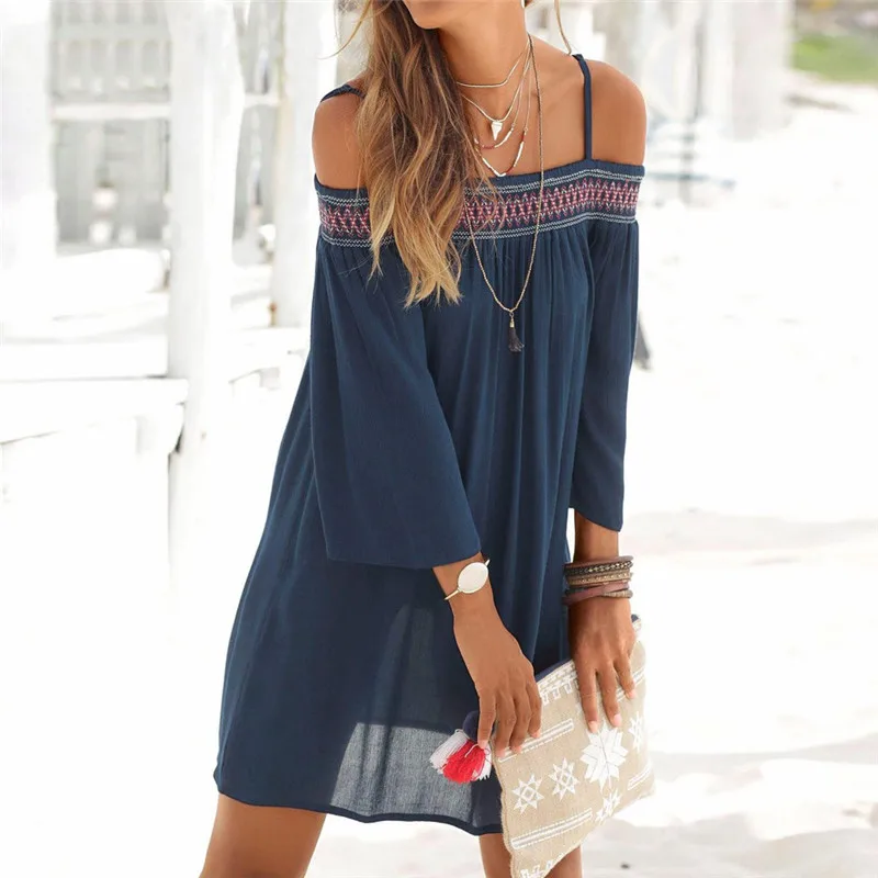 Женское пляжное мини платье JAYCOSIN свободное Повседневное с открытыми плечами и