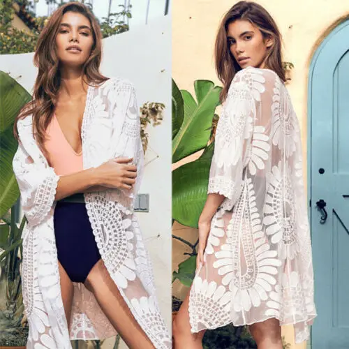 Женская шифоновая блузка кимоно с вышивкой и полурукавами|Пляжная одежда| |