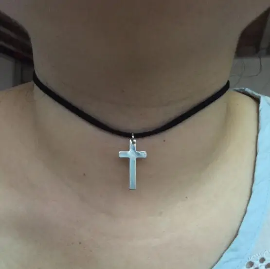 n259 2018 hot sale Fashion Punk Velvet Leather rope Necklaces Simple cross frame Jewelry Clavicle Necklace | Украшения и