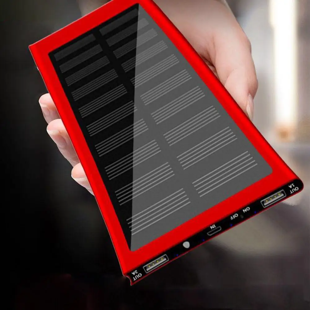 Blood red Повербанк Солнечный Мощность bank 10000 мАч Ultra Slim Dual USB светодио дный светодиодный свет внешний Baterry мАч 10000 запасные аккумуляторы для телефонов iPhone X 8 7 6s Xiaomi Mi - Цвет: Blood red