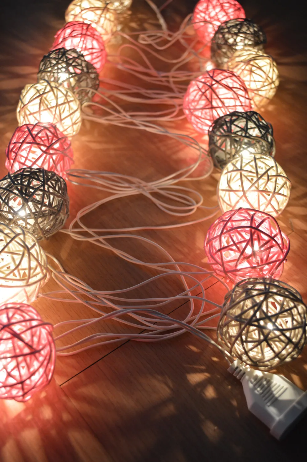 20pcs/set Vintage sweet Pastel Gray pink white mixed RattanBall Patio Party String Lights Fairy Wedding xmas valentine Decor | Лампы и