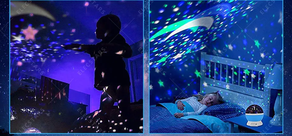 Elecstars LED Night Light Atmosphere lamp gift Star Projector Lamp Rotating Battery USB Romantic Starry Sky Projector Best Gift