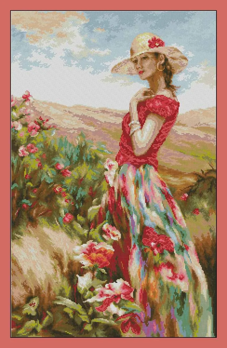 

Needlework 14CT 16CT 18CT Cross Stitch, DIY Count Cross Stitch, Embroidery Set,The girl on the hillside