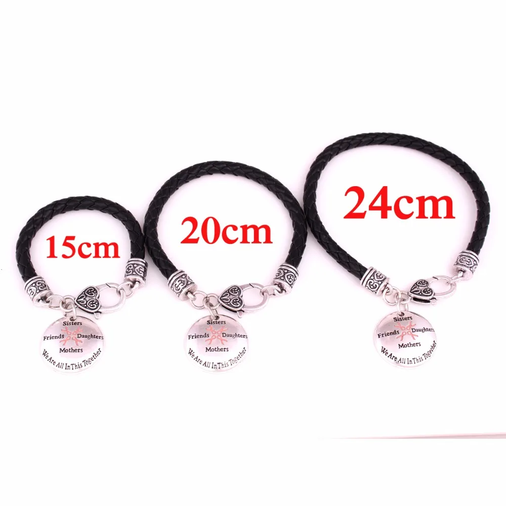 Женский кожаный цепной браслет с розовой лентой|chain bracelet|leather chain braceletbreast cancer awareness