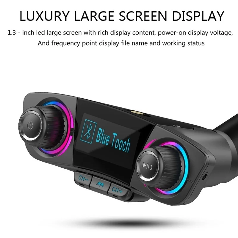 SRUIK Bluetooth FM передатчик Автомобильный MP3-плеер Hands-Free автомобильный комплект Беспроводной радио аудио адаптер с двумя USB 5В 2.1A USB Порты и разъёмы