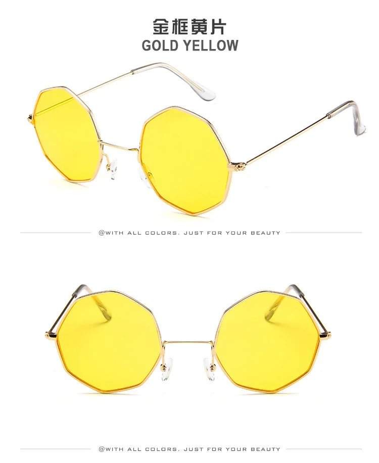 Gold Yellow Модные женские прозрачные мужские очки, винтажные очки, Ретро стиль, роскошные брендовые дизайнерские квадратные маленькие шестигранные женские солнцезащитные очки - Цвет оправы: Gold Yellow