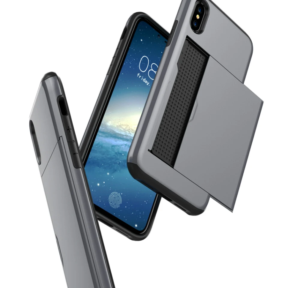 Шок Зондского слайд слот для карты держатель чехол телефона iPhone X Силиконовый