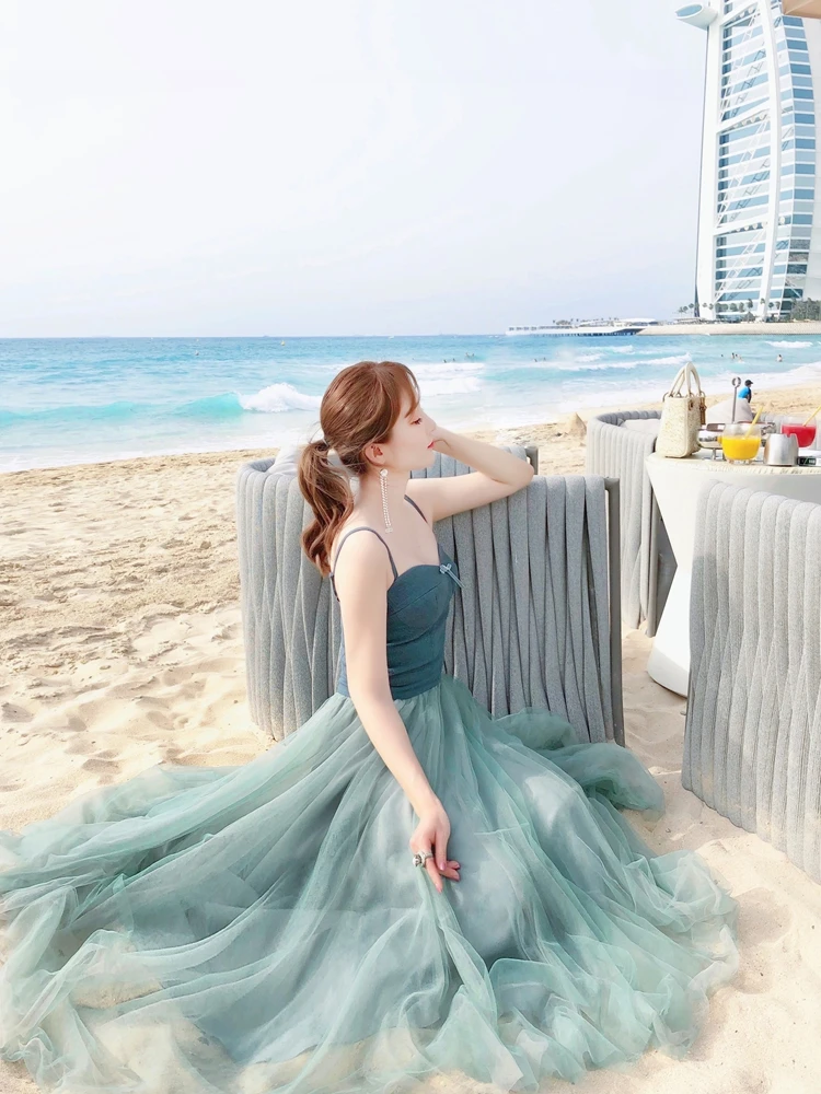 LISM Летнее Длинное Элегантное женское пляжное платье однотонное с высокой талией