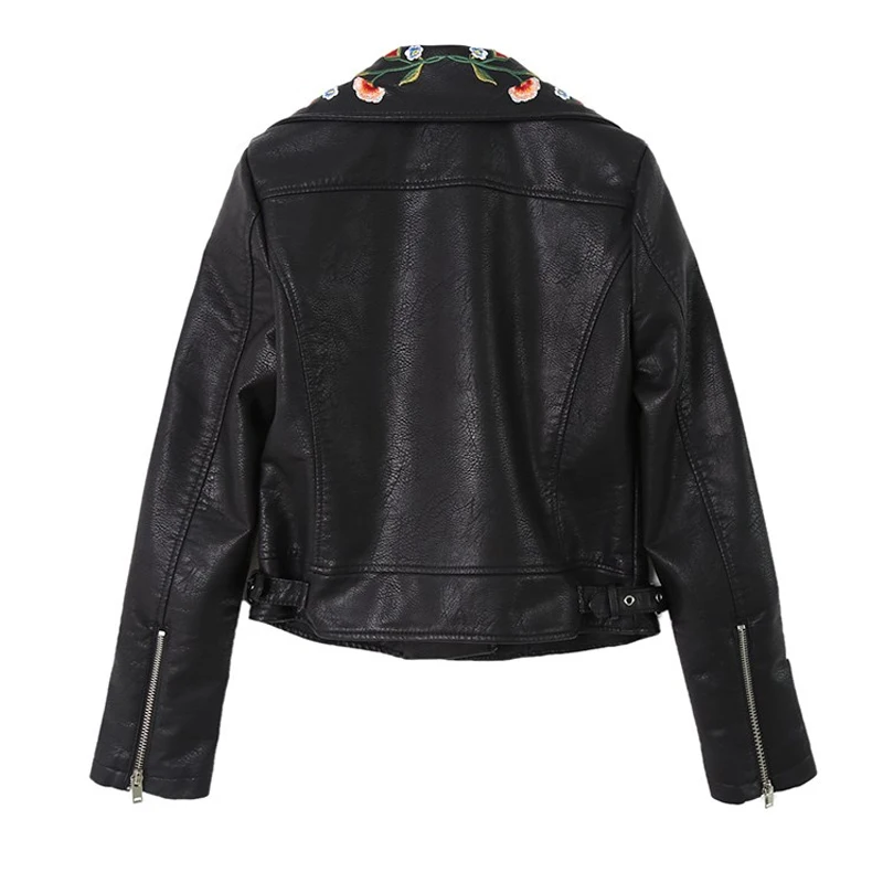 Fitaylor Женская куртка из искусственной кожи цветочный принт вышивка мотоциклетная