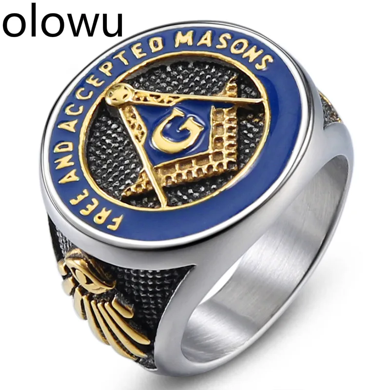 Винтажное масонское кольцо olowu для мужчин Серебряное литое из нержавеющей стали