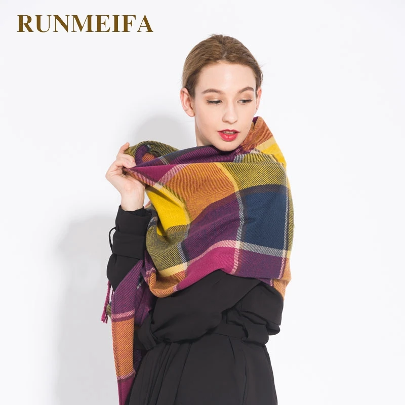 RUNMEIFA Новый женский шарф осень зима модные клетчатые шарфы акриловые толстые