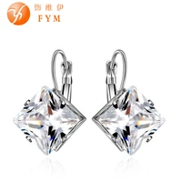 fym womens square silver color wedding hoop earrings aaa cubic zircon crystal earring for women party fashion bijoux jewelry