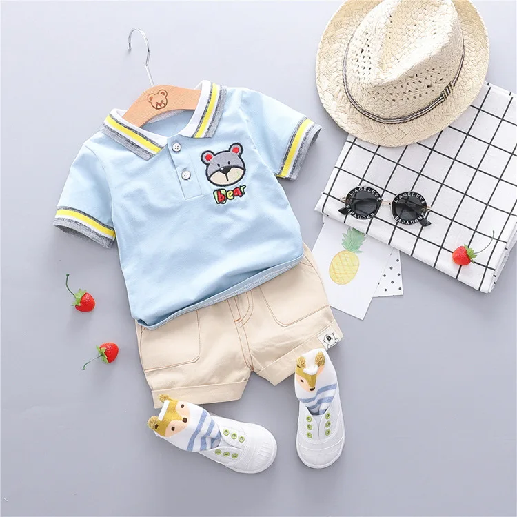 Футболка с отворотами и рисунком для мальчиков повседневные шорты летний костюм