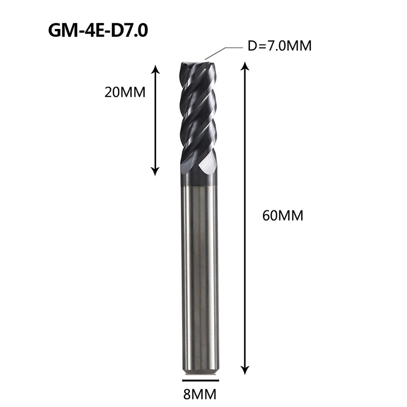 GM-4E-D7.0 GM-4E Вольфрамовая сталь 4 флейты квадратной головкой с покрытием Концевая фреза Фрезерный резак режущие инструменты для обработки металла профиль HRC45 - Длина режущей кромки: GM-4E-D7.0