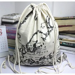 Простая тканевая сумка YILE YWA07, льняной дорожный рюкзак на шнурке, Студенческая сумка для книг, Карта мира