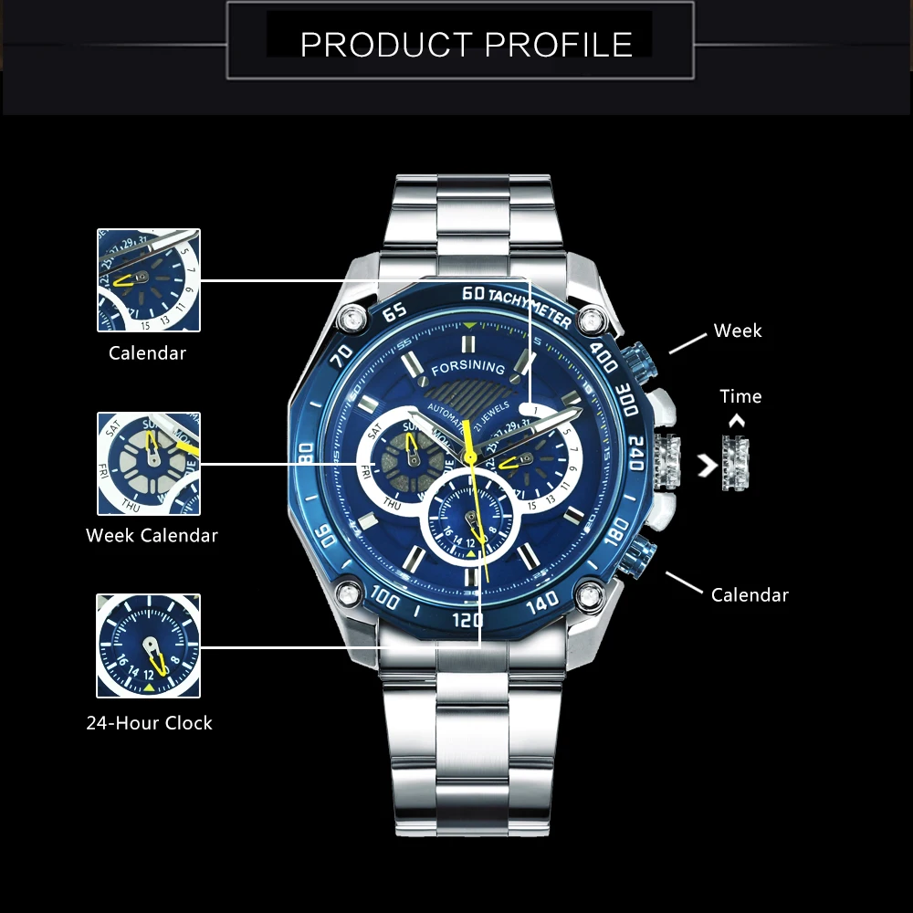 FORSINING Спортивные Повседневные автоматические механические часы мужские из