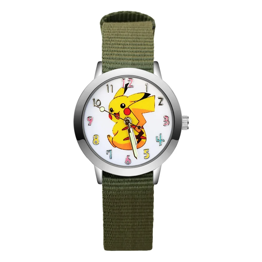 Army green Модные Мультяшные милые детские часы с Пикачу, детские Студенческие Кварцевые наручные часы с нейлоновым ремешком для мальчиков и девочек JA88 - Цвет: Army green