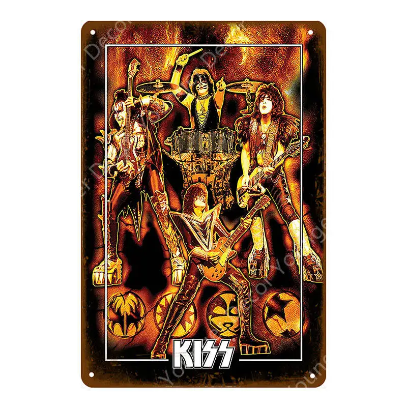 YD6498F Музыка рок винтажные металлические знаки плакат Kiss Band табличка настенные стикеры украшение дома Классическая Роспись Тарелка бар клуб Декор - Цвет: YD6498F
