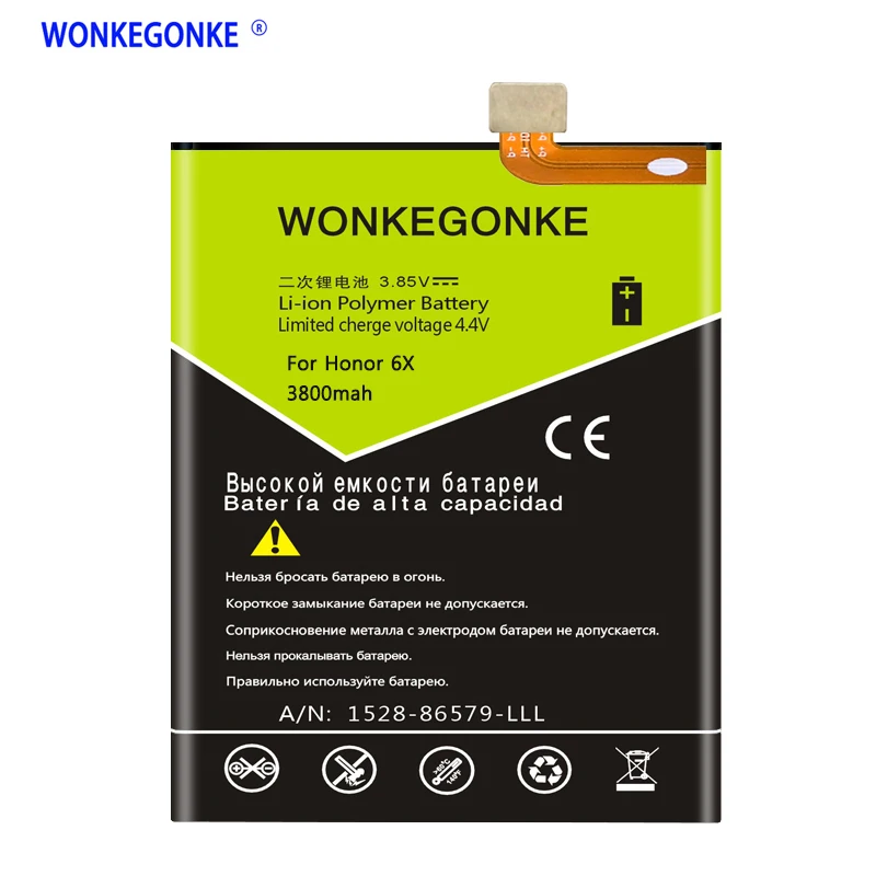 WONKEGONKE 3800 мА/ч HB386483ECW + Батарея для Huawei Honor 6X Maimang 5 G9 плюс MLA-AL00 MLA-AL10 G9Plus | Мобильные