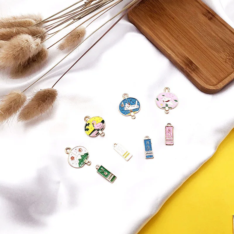 10 шт. японский знак удачи круглые подвески в виде животных сплав эмаль кулон