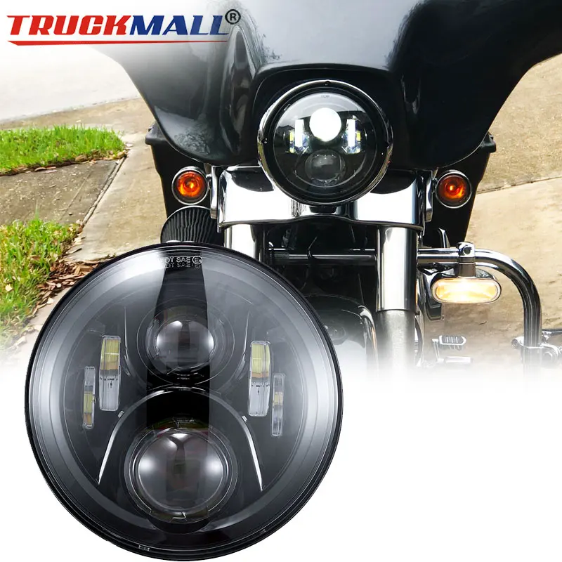 Truckmall мотоциклетные черные круглые 7 &quotсветодиодные фары в сборе для softail дюймов
