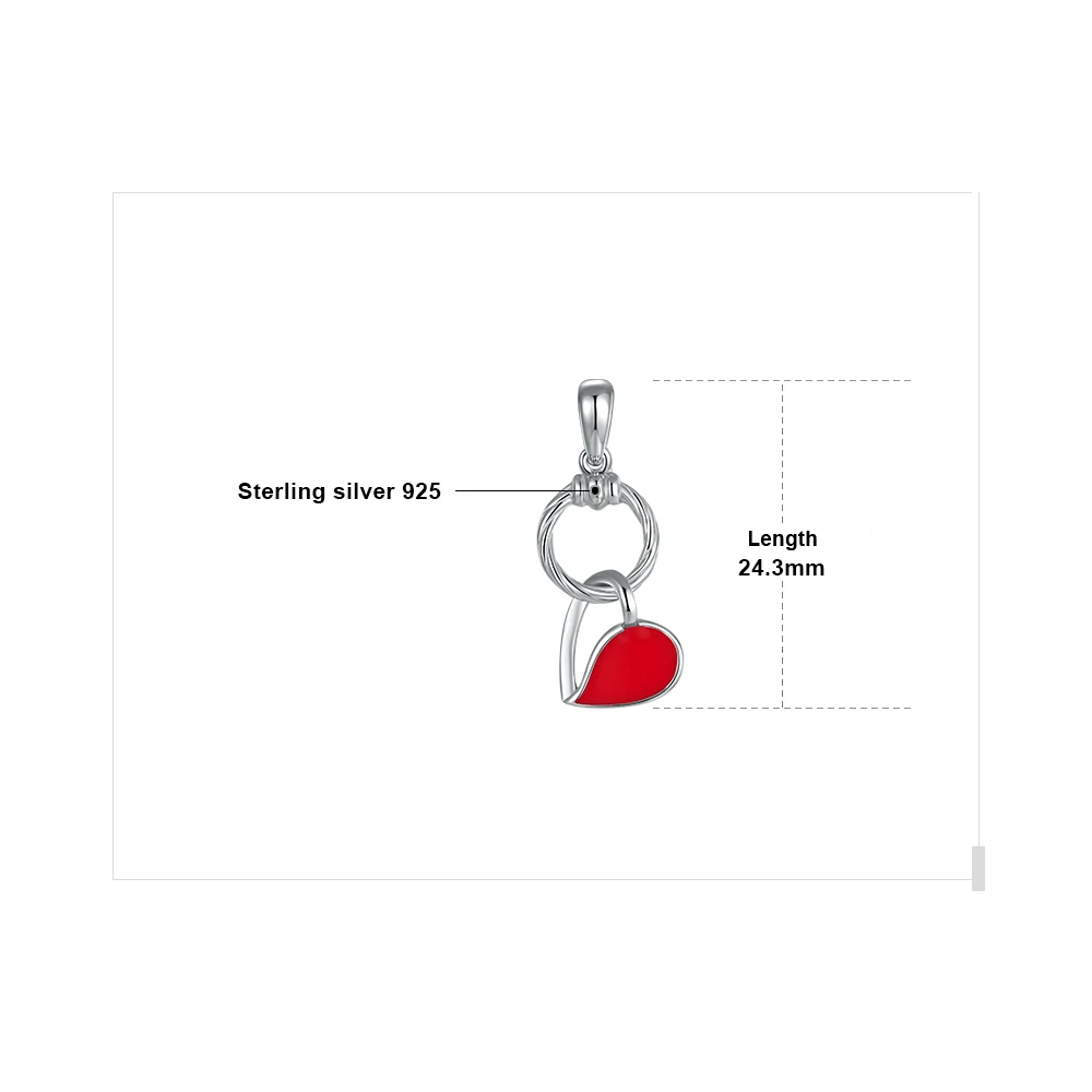 JewelryPalace, 925 пробы, серебряная, Красная эмаль, полое сердце, болтается, круг, подвеска, цепь не входит в комплект