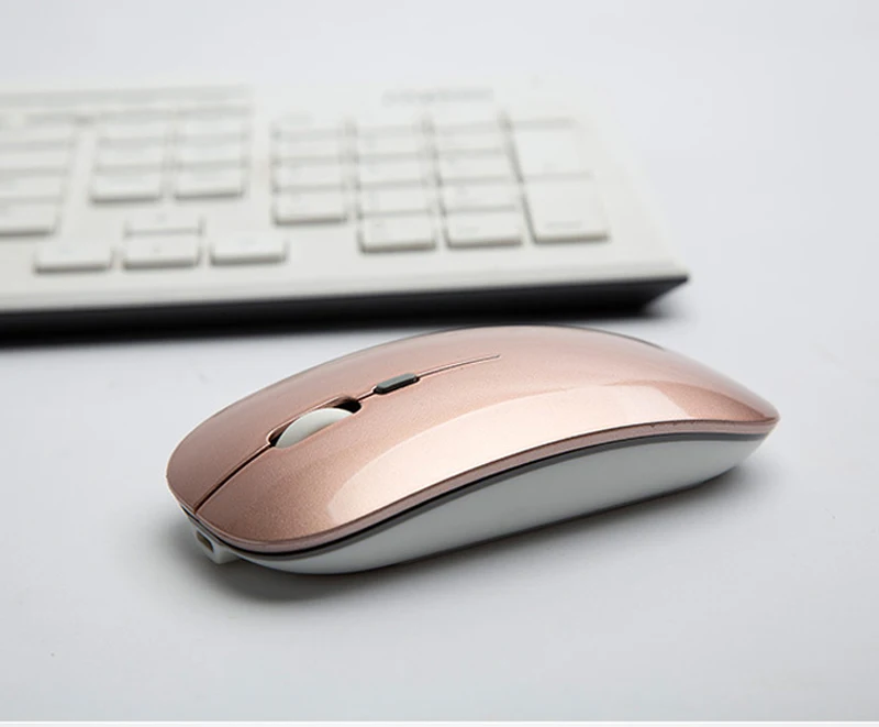 Rose Gold Перезаряжаемая беспроводная мышь Do Dower с кнопкой USB, оптическая ультратонкая мини-мышь с зарядным кабелем для компьютера и ноутбука - Цвет: Rose Gold