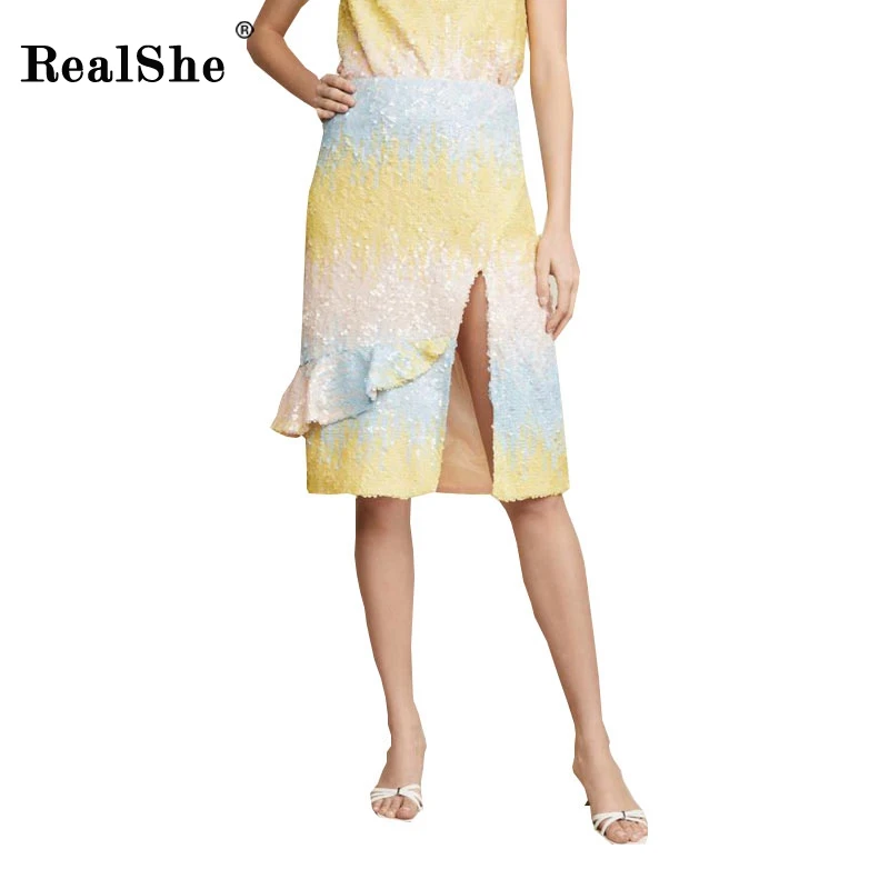 RealShe модная женская юбка с высокой эластичной талией карандаш средней длины