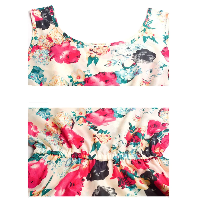 VISNXGI Women Summer Dress Boho Floral Print Chiffon Sleeveless O Neck Florals Pleated Party Clubwear Plus Size XXL|Женские платья| |