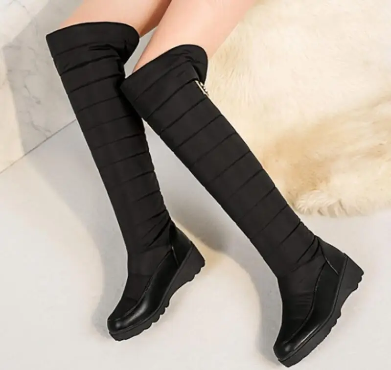 Sapato Feminino/женские сапоги до колена на танкетке женские зимние теплые ботиночки