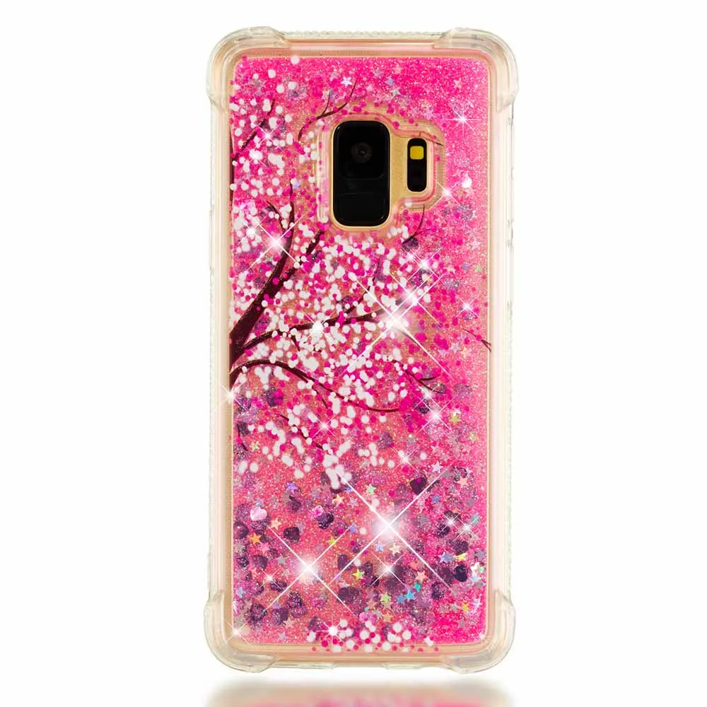Sakura Глиттер, Переливающаяся жидкость бампер чехол для Samsung Galaxy S5 S6 S7 край S8 S9 плюс A8 плюс J330 J530 J730 чехол «зыбучие пески» B31 - Цвет: Sakura