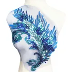 40 см вышивка синие пайетки перо пришить на заплатку мечтательный отделка из сетки, кружева свадебные аппликации DIY отделка для невесты платье джинсы