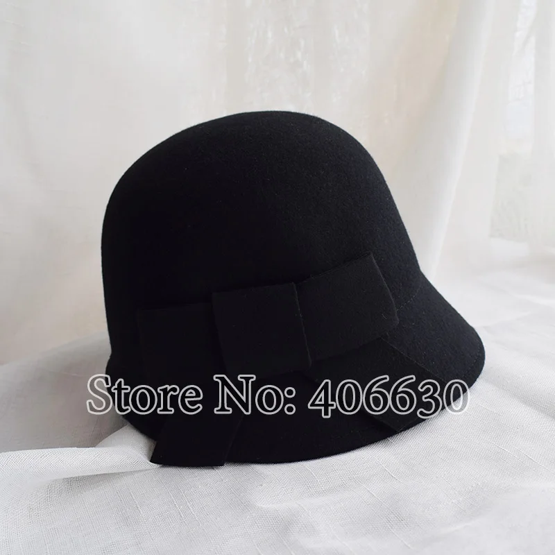 black Новые женские с бантом Дамская Шляпка колокольчиком Шапки Chapeu круглый ведро шапки женский BMDW035 - Цвет: black