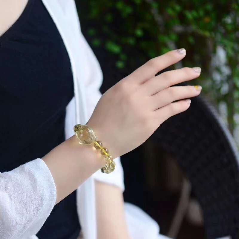 Браслет с натуральным желтым цитрином круглые шарики женский и мужской