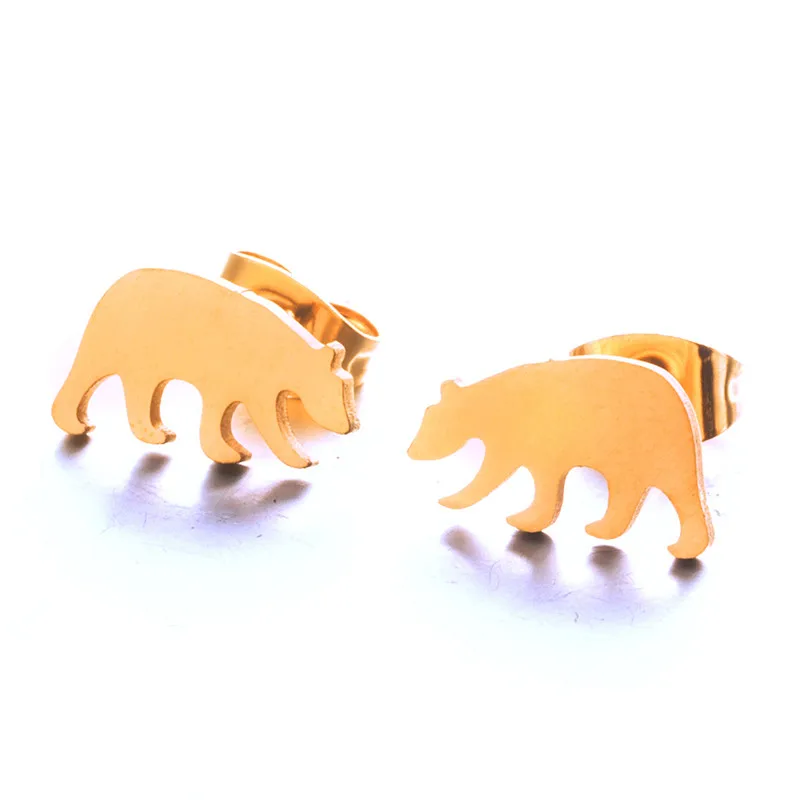 white bear 2 Модные серебряные и золотые серьги-гвоздики для женщин Птица кошка Улитка КИТ медведь пчела Фламинго Русалка Единорог Краб лапа животное ювелирные изделия - Окраска металла: white bear 2