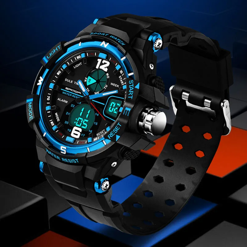 

SANDA G Fashion Wrist Watch Men Waterproof LED Sport Military Watch Shock Resistant Men's Analog Quartz Digital Watch Clock Male