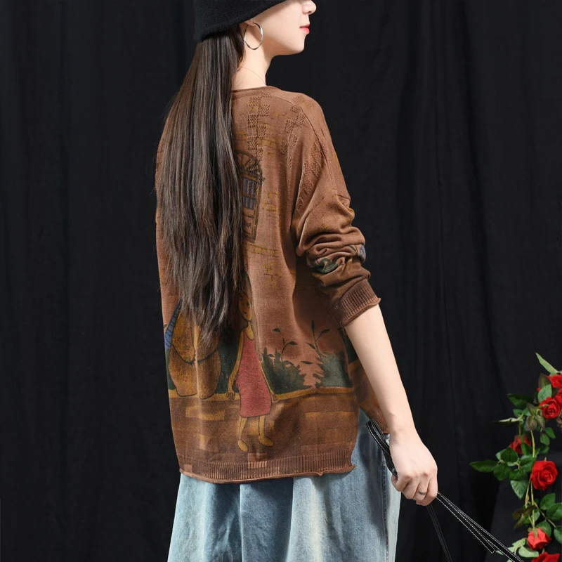 Осенний свитер женский ретро вязаный пуловер 2019 новые женские свободные топы с