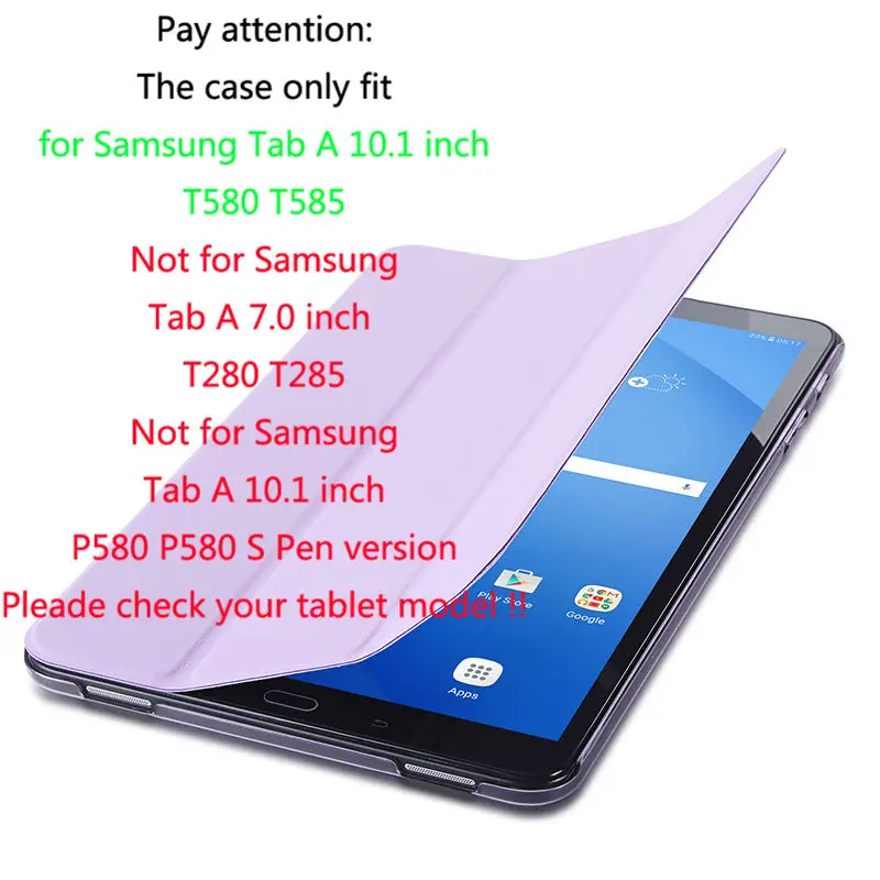 Light purple Чехол для samsung Galaxy Tab A a6 10,1 T585 T580 SM-T580 T580N, умный чехол из искусственной кожи, чехол для планшета+ пленка+ ручка - Цвет: Light purple
