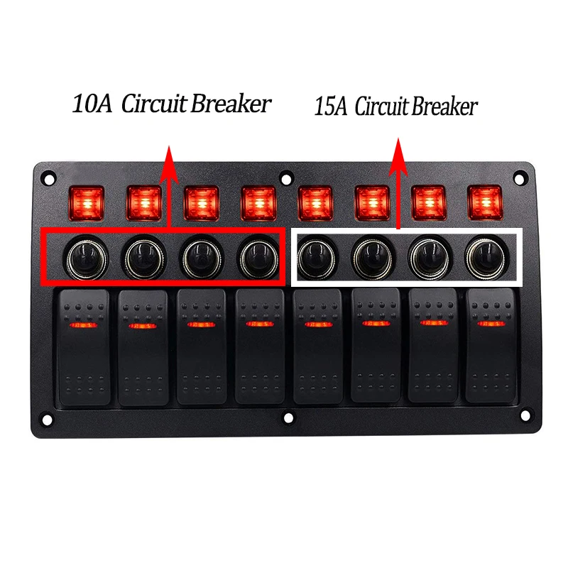 8 банд водонепроницаемый RV лодка переключатель панель 12В 24В красные светодиодные