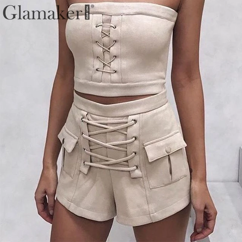 Женские замшевые шорты Glamaker элегантные свободные на молнии с высокой талией и