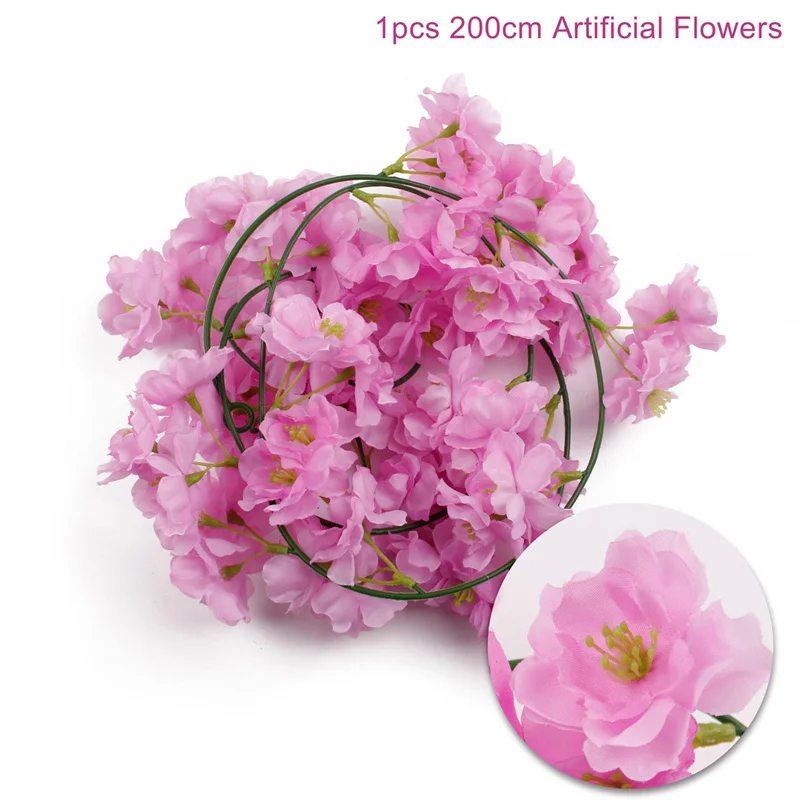 2m cherry blossoms FENGRISE, 1 шт., 230 см, искусственные розы из шелка, цветы из плюща, искусственные цветы с зелеными листьями, подвесная Гирлянда для украшения дома, свадьбы - Цвет: 2m cherry blossoms