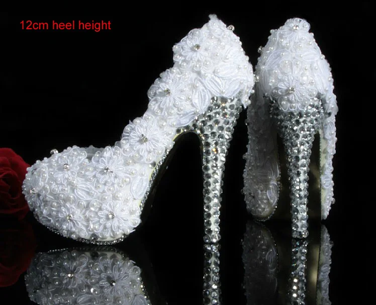 Белые кружевные Великолепные туфли на высоком каблуке 12 см свадебные женские