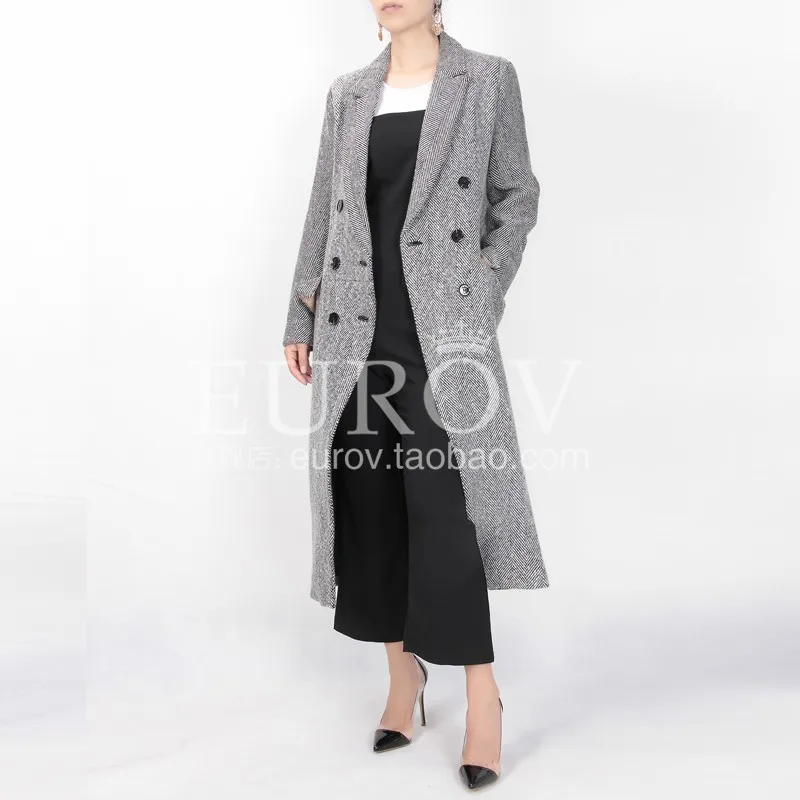 

Женское шерстяное пальто, Высококачественная дизайнерская шерстяная верхняя одежда, двубортный длинный Тренч с отложным воротником, верхн...